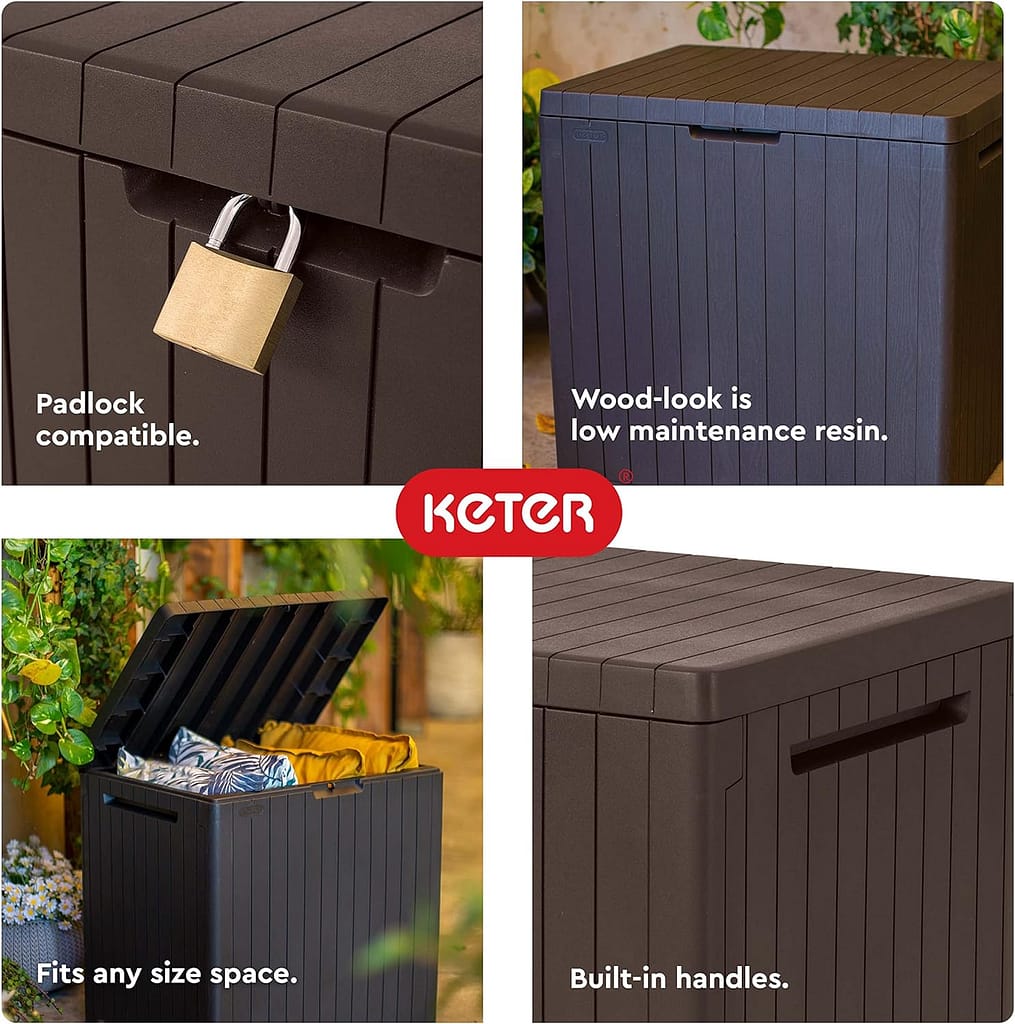 Keter City 30 Gallon Resin Deck Box for Patio Furniture, Pool Accessories, and Storage for Outdoor Toys, Grey