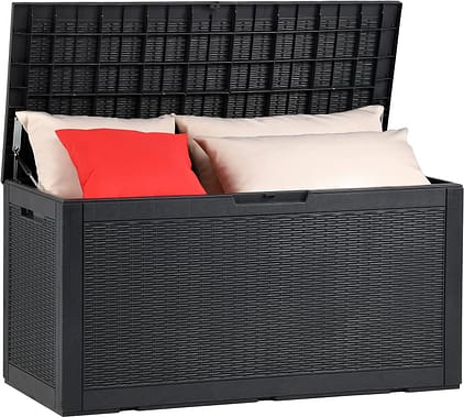 Amazon.com : YITAHOME 100 Gallon Large Resin Deck Box Outdoor Storage Boxes for Patio Furniture, Outdoor Cushions, Garden Tools and Pool Supplies-Waterproof,Lockable (Black) : Patio, Lawn Garden